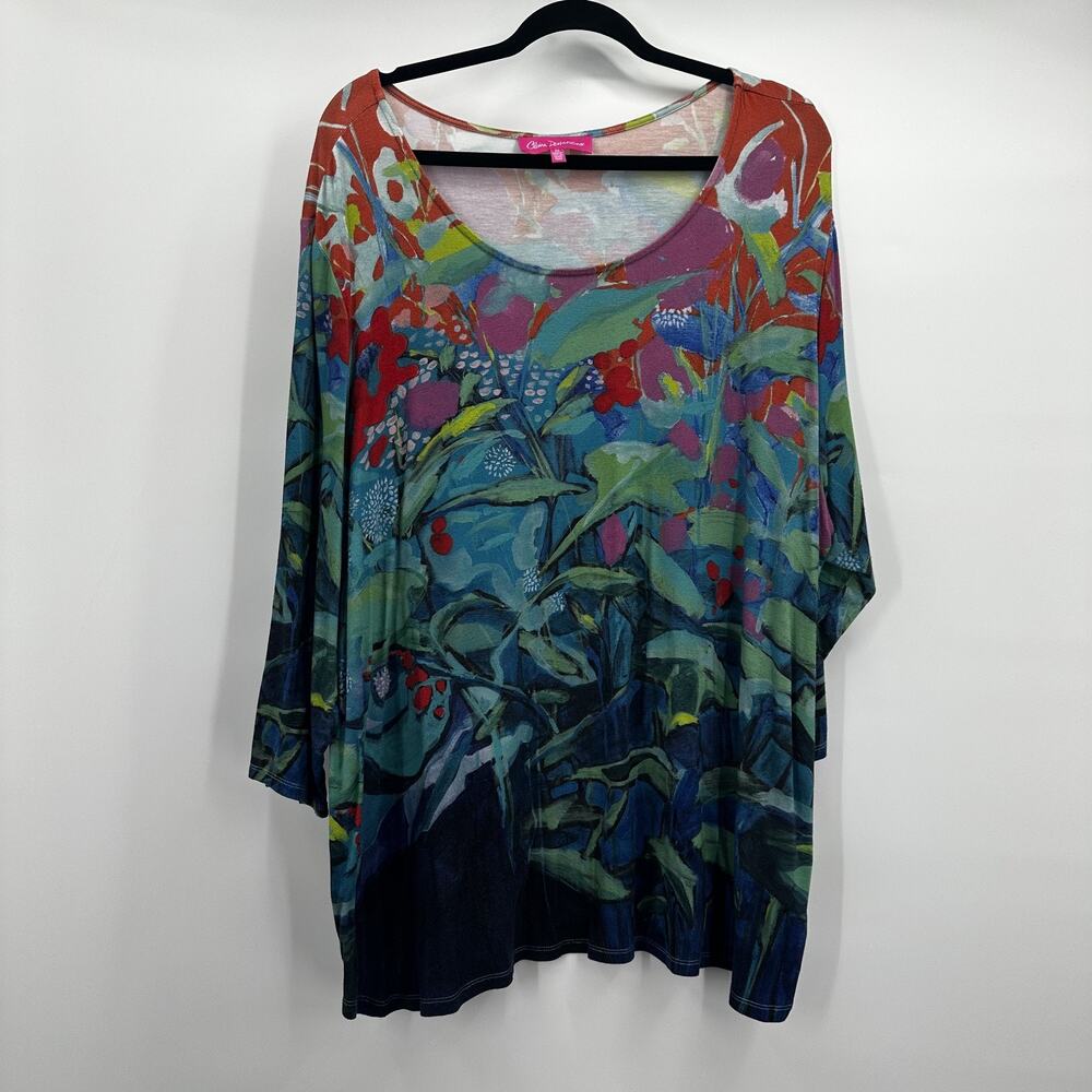 Claire Desjardins Tunic Top Womens 3X Multicolor Abstract Floral Print Oversized